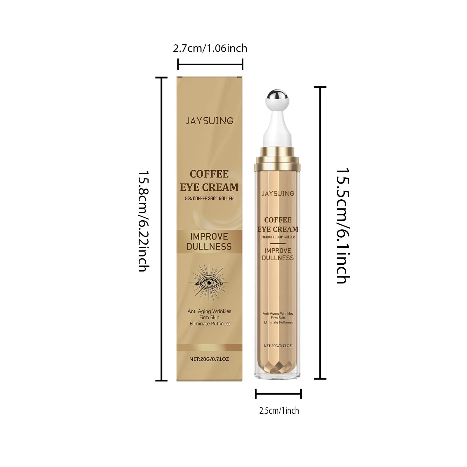 Crème Contour des Yeux Caféine – Anti-Cernes Poches Ridules Liftant Roller Massage