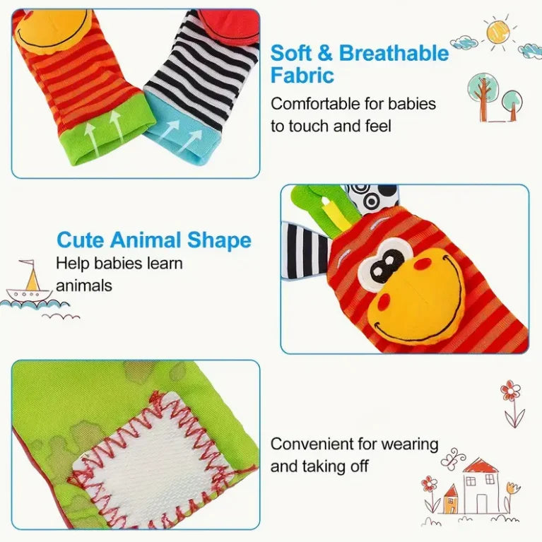 Set Hochet Poignet + Chaussettes Découverte Pieds Bébé – Jouets Éveil Nouveau-Né 0-12 Mois Cadeau Naissance