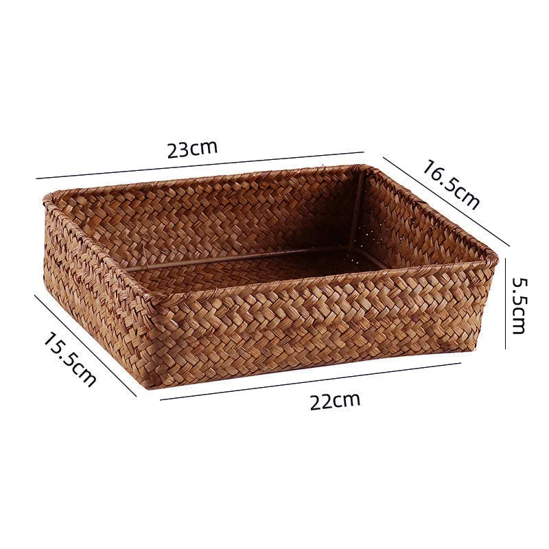 Panier Tressé Algues Rangement Bureau & Salon – Skincare, Télécommande, Clés & Cosmétiques | Déco Naturelle