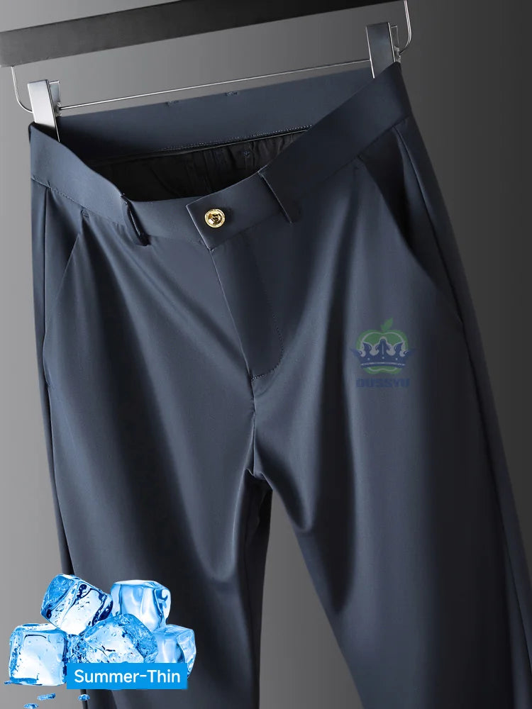 Pantalon Homme Soie de Glace Stretch Été Grande Taille – Ceinture Élastique Business Formel Jusqu'à 40 | Mode Homme Premium