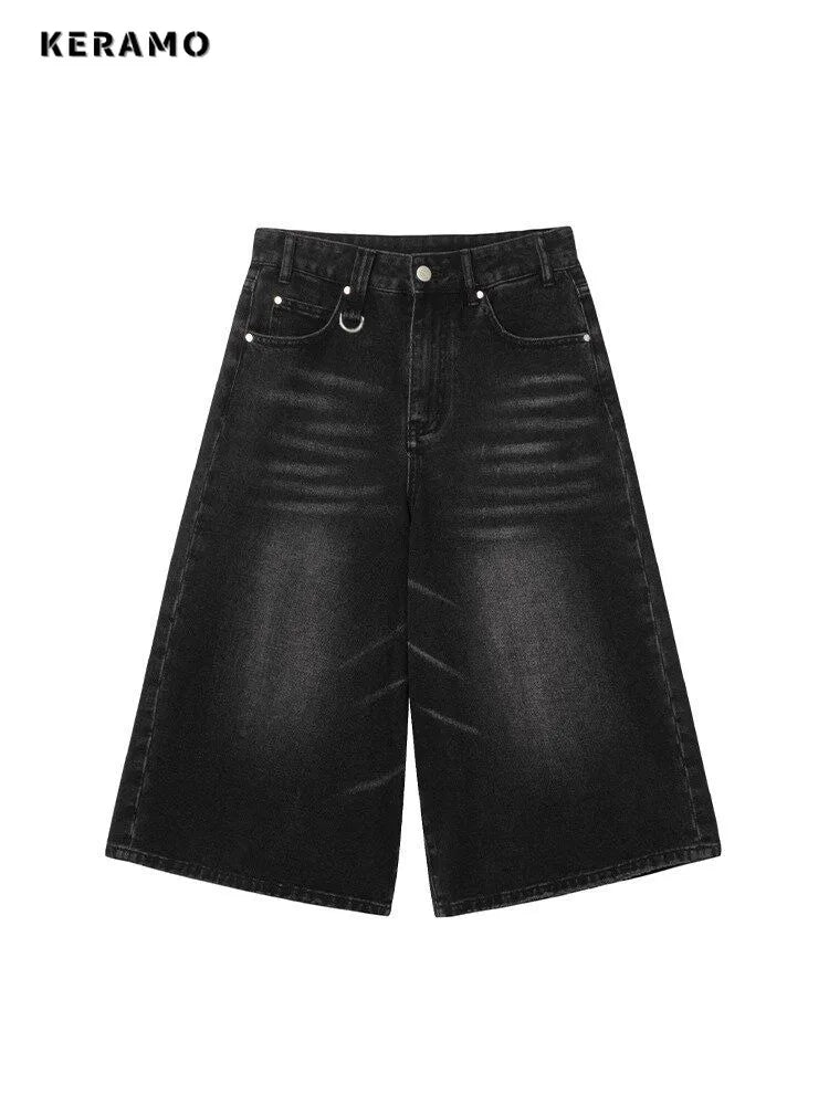 Short Jean Femme Taille Haute Noir Vintage Harajuku Y2K Streetwear – Denim Lavé Loose Casual Mi-Long | Mode