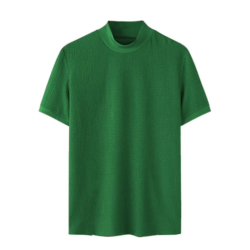 T-Shirt Homme Moulant Col Haut Texturé Couleur Unie Manches Courtes Style Coréen K-Fashion Streetwear Casual Été | Tee Shirt Col Haut K-Fashion Premium