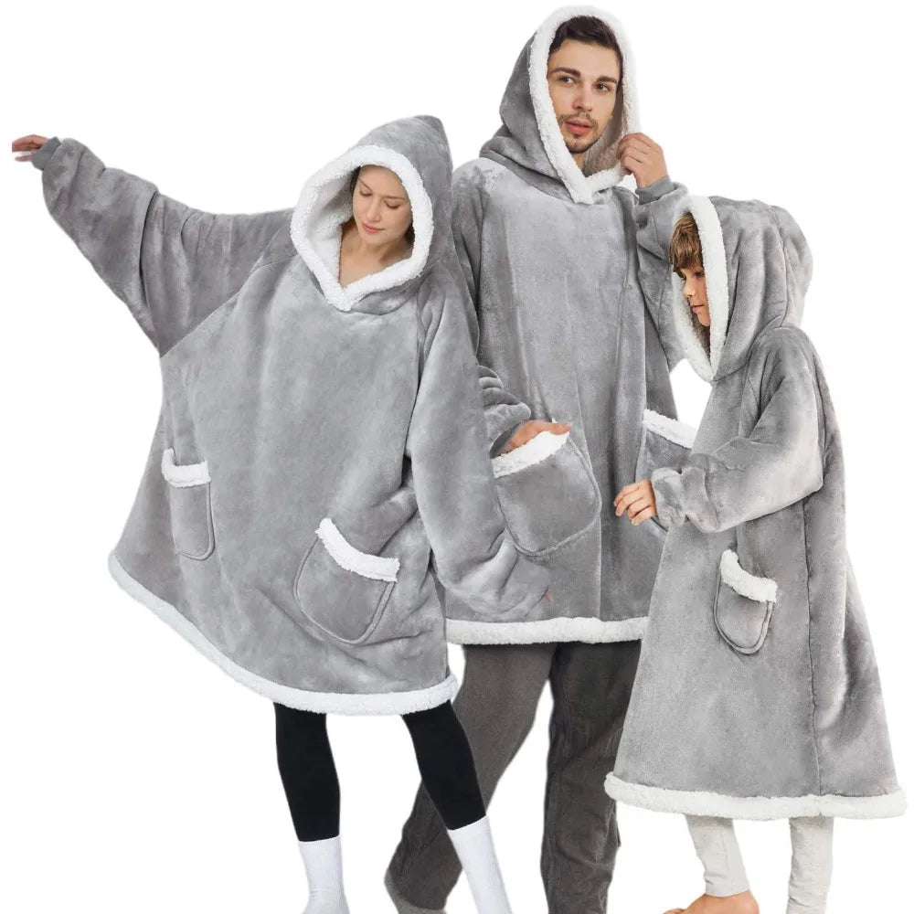 Hoodie Couverture Sherpa Adulte – Polaire Capuche Poche Géante Chaud Confortable Cadeau