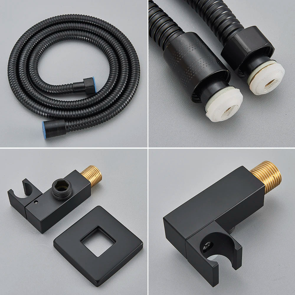 Ensemble Douche Encastré Noir Mat – 2-3 Voies, Mitigeur Caché, Pommeau Pluie | Salle de Bain Design