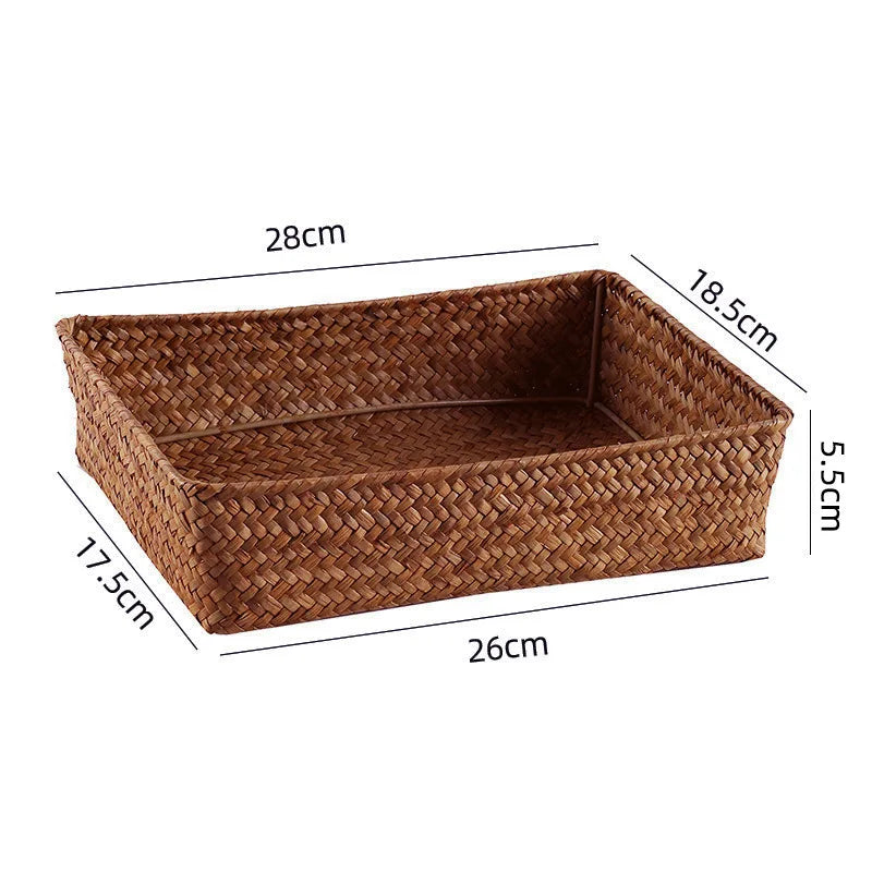 Panier Tressé Algues Rangement Bureau & Salon – Skincare, Télécommande, Clés & Cosmétiques | Déco Naturelle