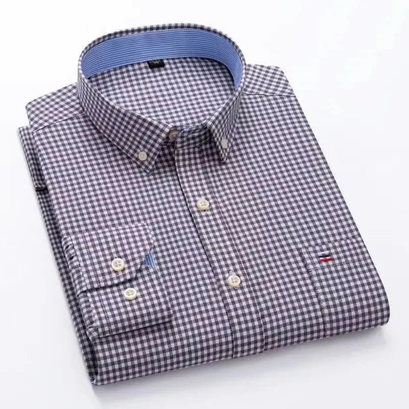 Chemise Homme Oxford Coton Manches Longues Carreaux Couleur Unie Business Casual Respirante Confortable Grande Taille 6XL 7XL Printemps Automne – Chemise Business Premium Toutes Saisons | Mode Homme Premium