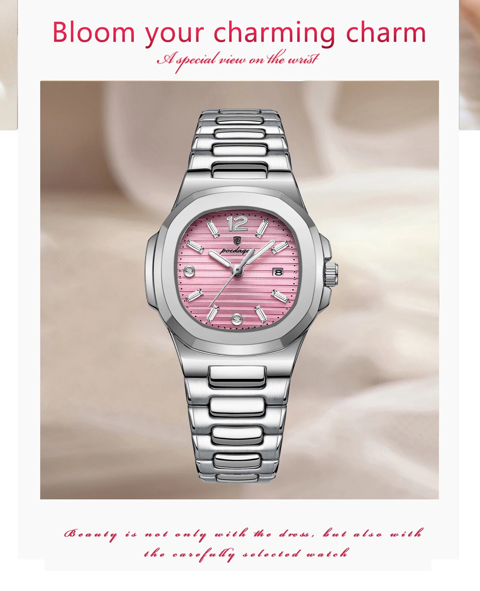 Montre Femme POEDAGAR Carrée Fashion Quartz – Lumineuse Étanche Date Luxe Haute Qualité