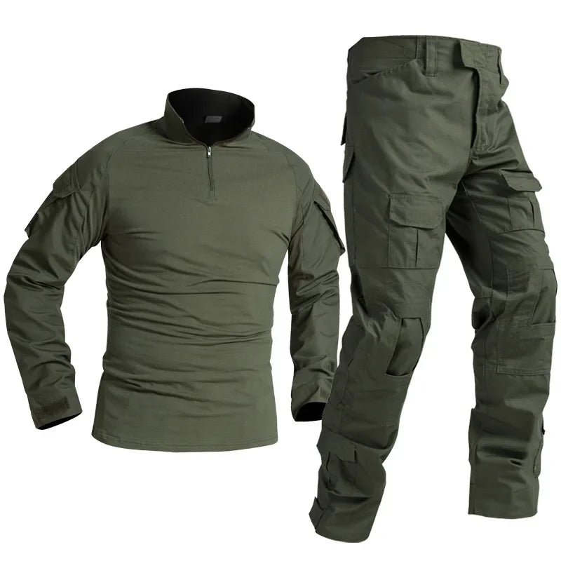 Tenue Tactique Homme Vert Outdoor Uniforme Militaire Chemise Chasse Pantalon Cargo Paintball Ensemble Résistant – Survie Airsoft | Mode Homme Tactical
