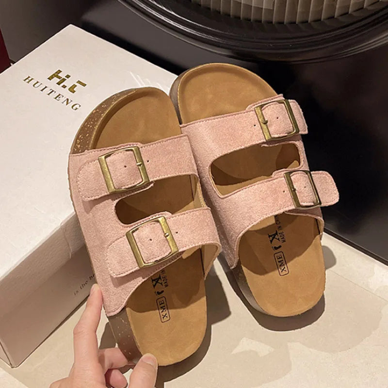 Sandales Romaines Plateforme Smile Belt-buckle Femme – Semelle Douce Slip-on Flat Été