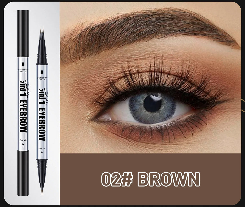 Crayon Sourcils Double Embout Waterproof – Liquide Courbé 2-en-1 Fourchette & Pinceau Précis | Maquillage Sourcils Longue Tenue