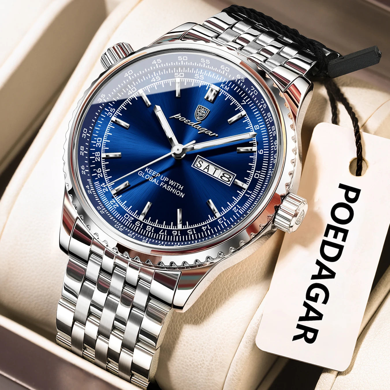 Montre Homme POEDAGAR Militaire Luxe Quartz – Acier Date Semaine Lumineux Étanche Fashion