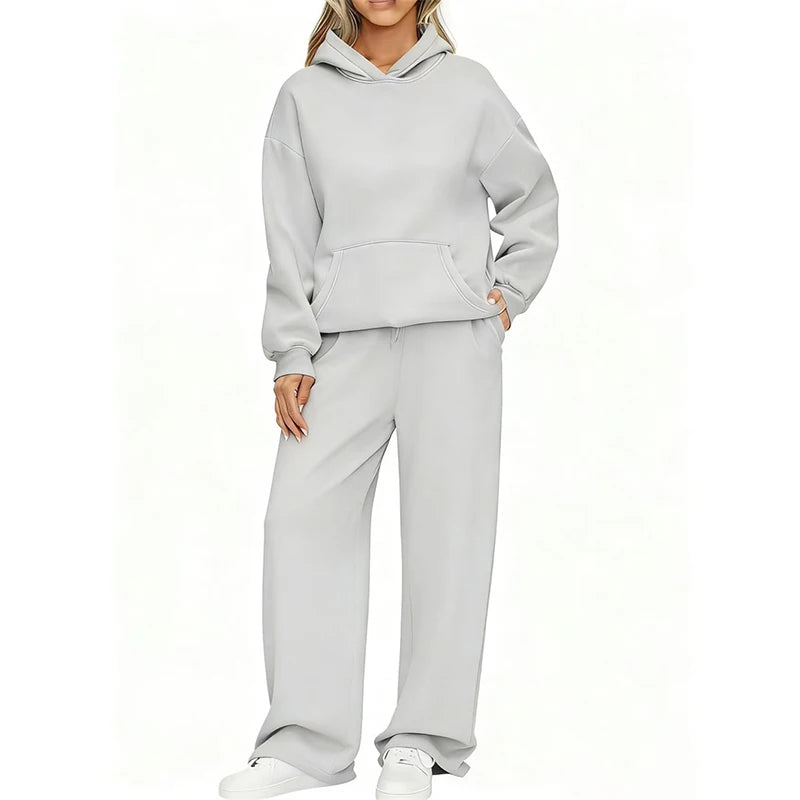 Ensemble 2 Pièces Femme Sweat à Capuche + Pantalon Large Casual Ample Confortable – Jogging Sport | Automne Hiver