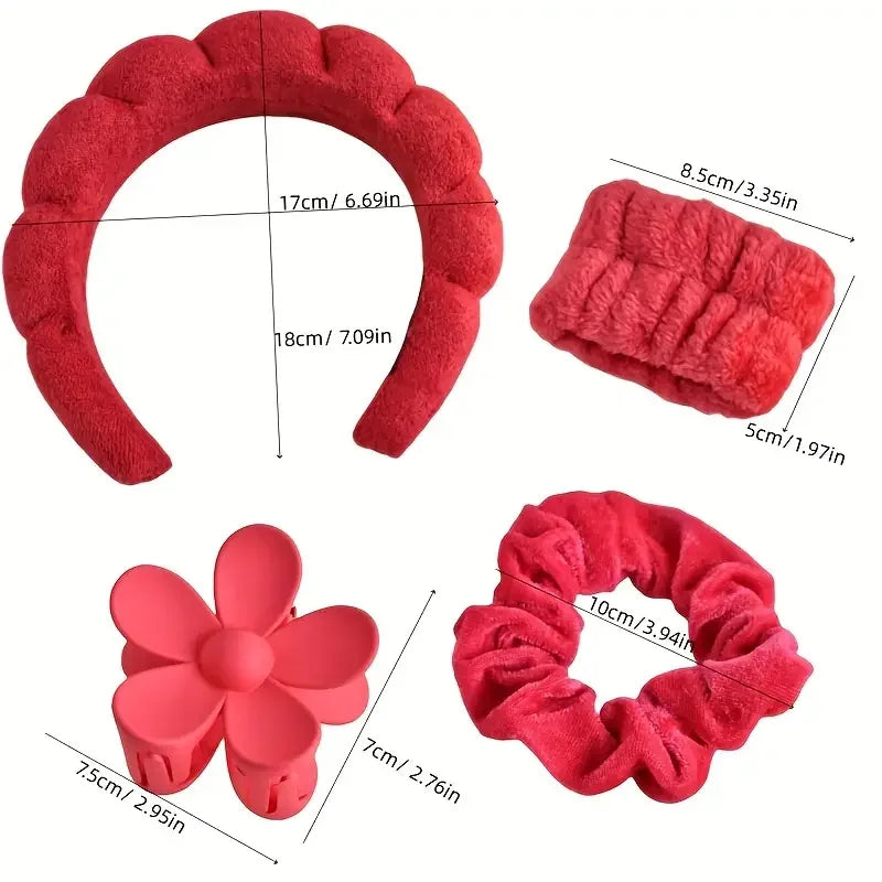 Set Spa 6 Pièces Velours - Bandeau, Pince & Bracelets Soin Visage & Maquillage