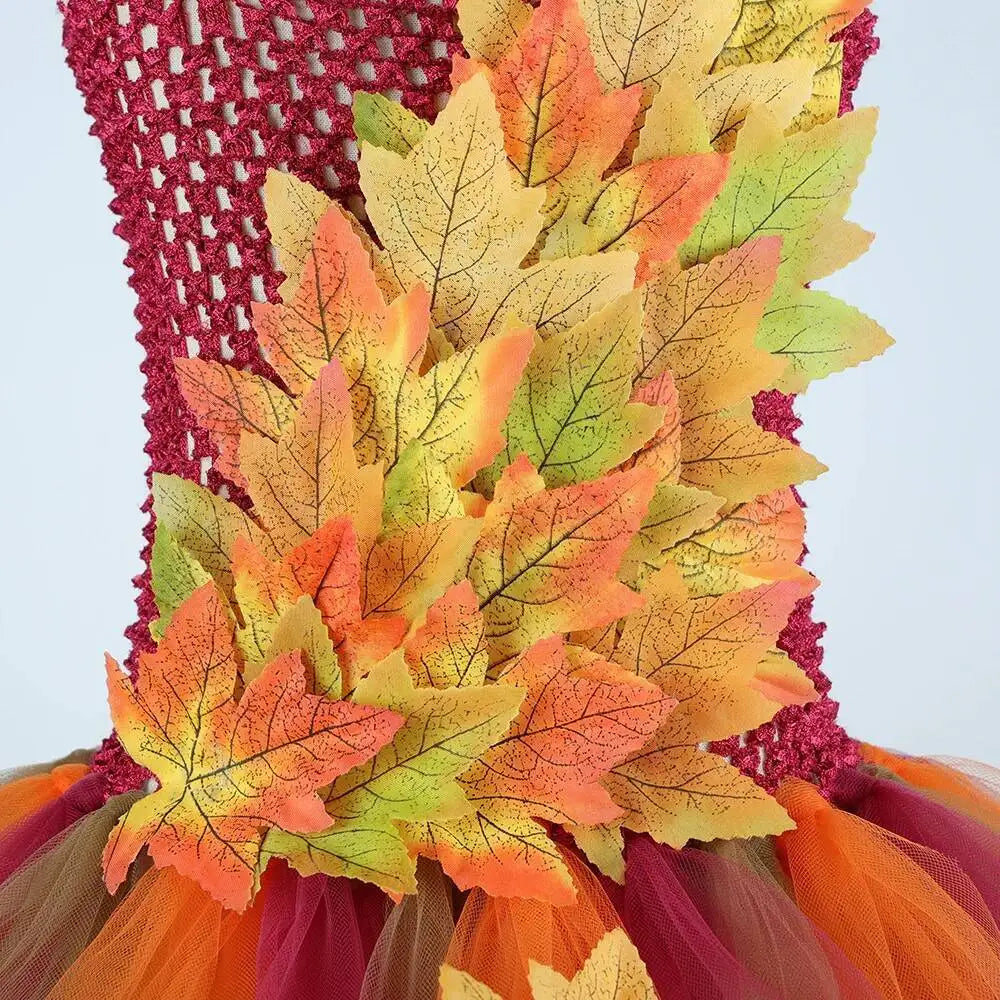 Déguisement Fée des Forêts Fille – Robe Elfe Princesse Feuilles d'Automne avec Ailes Halloween Noël