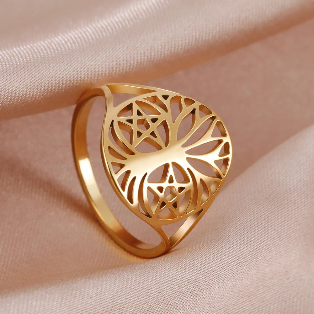 Bague Arbre de Vie Acier Inoxydable Argenté – Symbole Nature & Spiritualité | Bijou Unisexe Couple & Mariage | Cadeau Intemporel