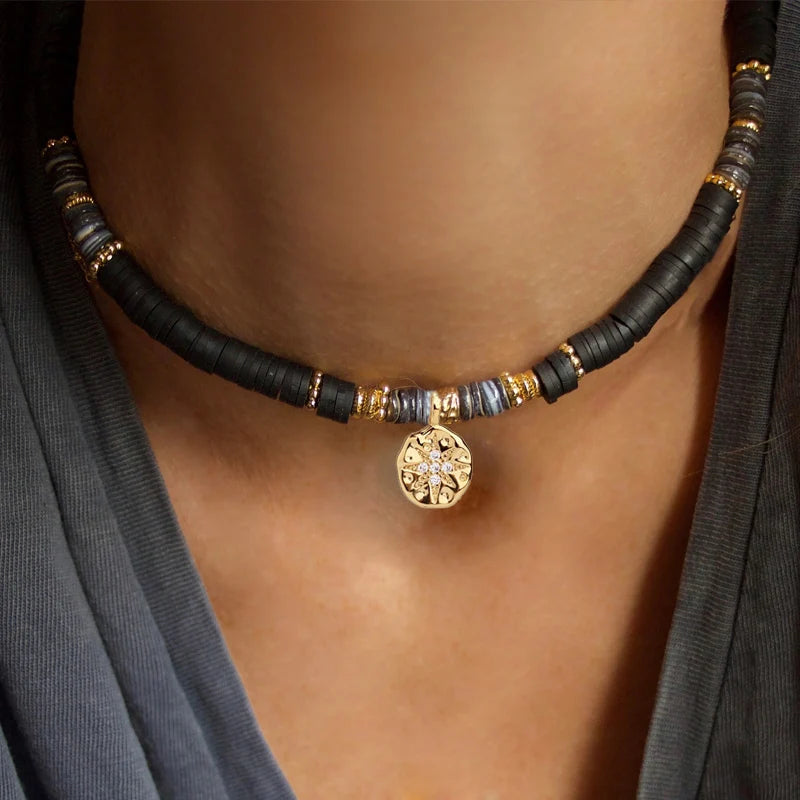 Collier Ras-du-Cou Boho Vintage – Cœur, Coquillage & Œil Turc | Bijou Femme Tendance Été & Plage | Accessoire Mode Charme