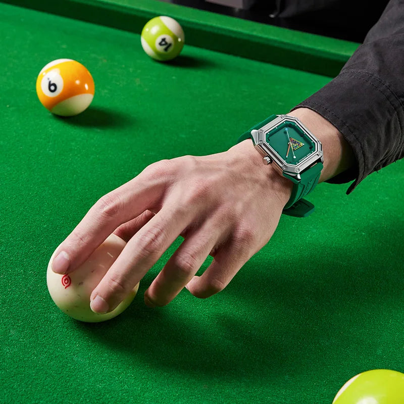 Montre Homme Mark Fairwhale 5047 Quartz Carré – Cadran Billard Lumineux Caoutchouc Fashion