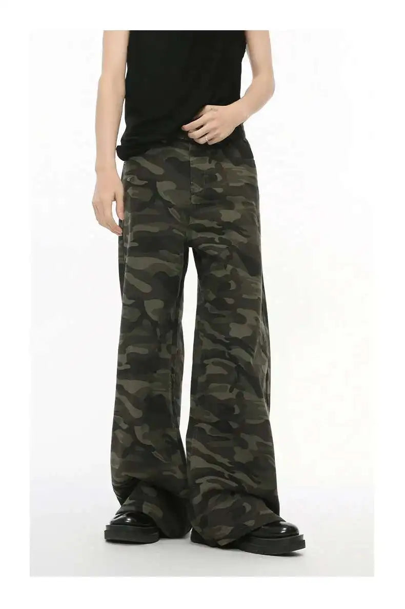 Jean für Herren, Camouflage, Vintage, Washed, weites Bein, Denim, Loose Fit, Casual, Herbst Winter, Hellblau, Streetwear, Trend, Komfortabel – Premium Camo Wide Leg Jeans | Herrenmode Denim Premium Streetwear