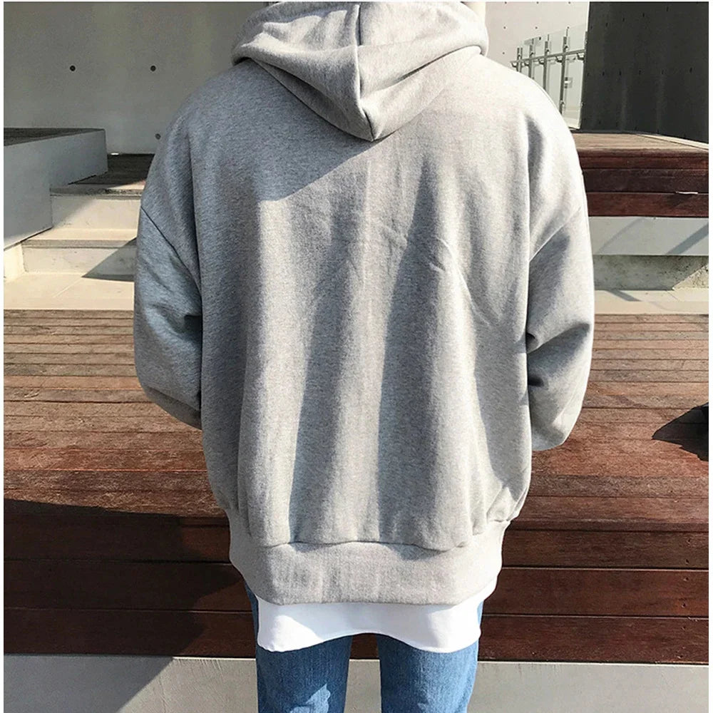 Sweat à Capuche Homme Zippé Uni Loose Manches Longues Y2K High Street Casual Outdoor – Veste Hoodie Streetwear Tendance | Mode Homme Urban