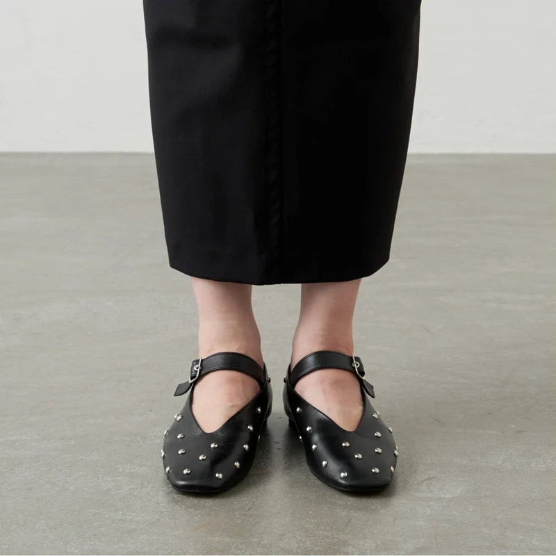 MORAZORA Ballerines Rivets Bout Carré Slip-on – Loafers Femme Noir Rouge Tailles 34-43
