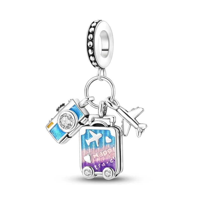 Charm Perle Argent 925 DIY — Avion Tour Appareil Photo Bracelet Collier Femme