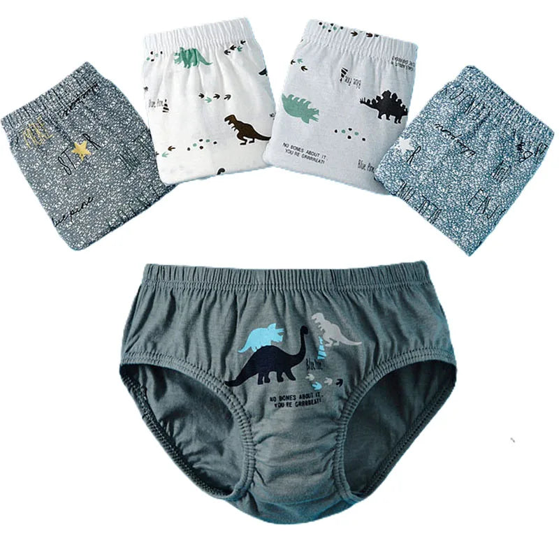 Lot 3 Slips Garçon Coton Imprimé Dinosaure – Sous-Vêtements Respirants Doux 2-14 Ans
