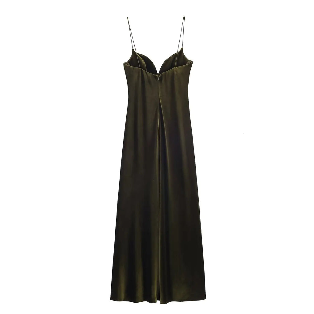 Robe Longue Femme Satin Rouge Col V Bretelles Sans Manches – Fermeture Dos Zip Élégante | HH Été 2025