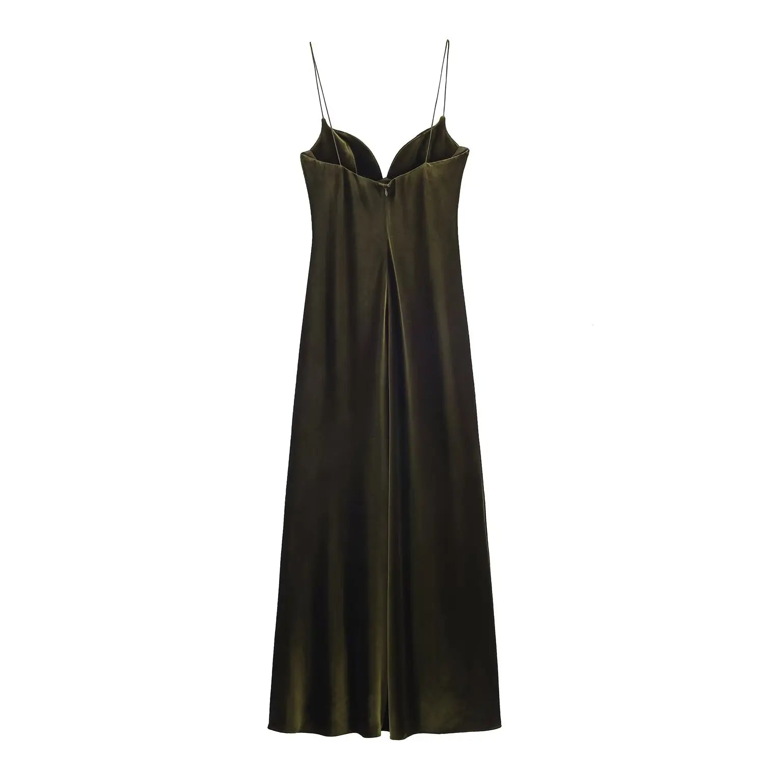 Robe Longue Femme Satin Rouge Col V Bretelles Sans Manches – Fermeture Dos Zip Élégante | HH Été 2025