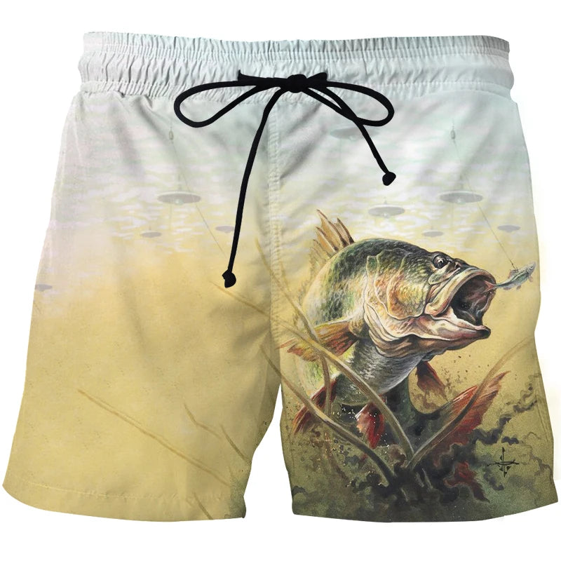 Short de Surf Homme Imprimé 3D Paysage & Poissons – Séchage Rapide | Plage, Fitness & Sport Été | Casual Tendance