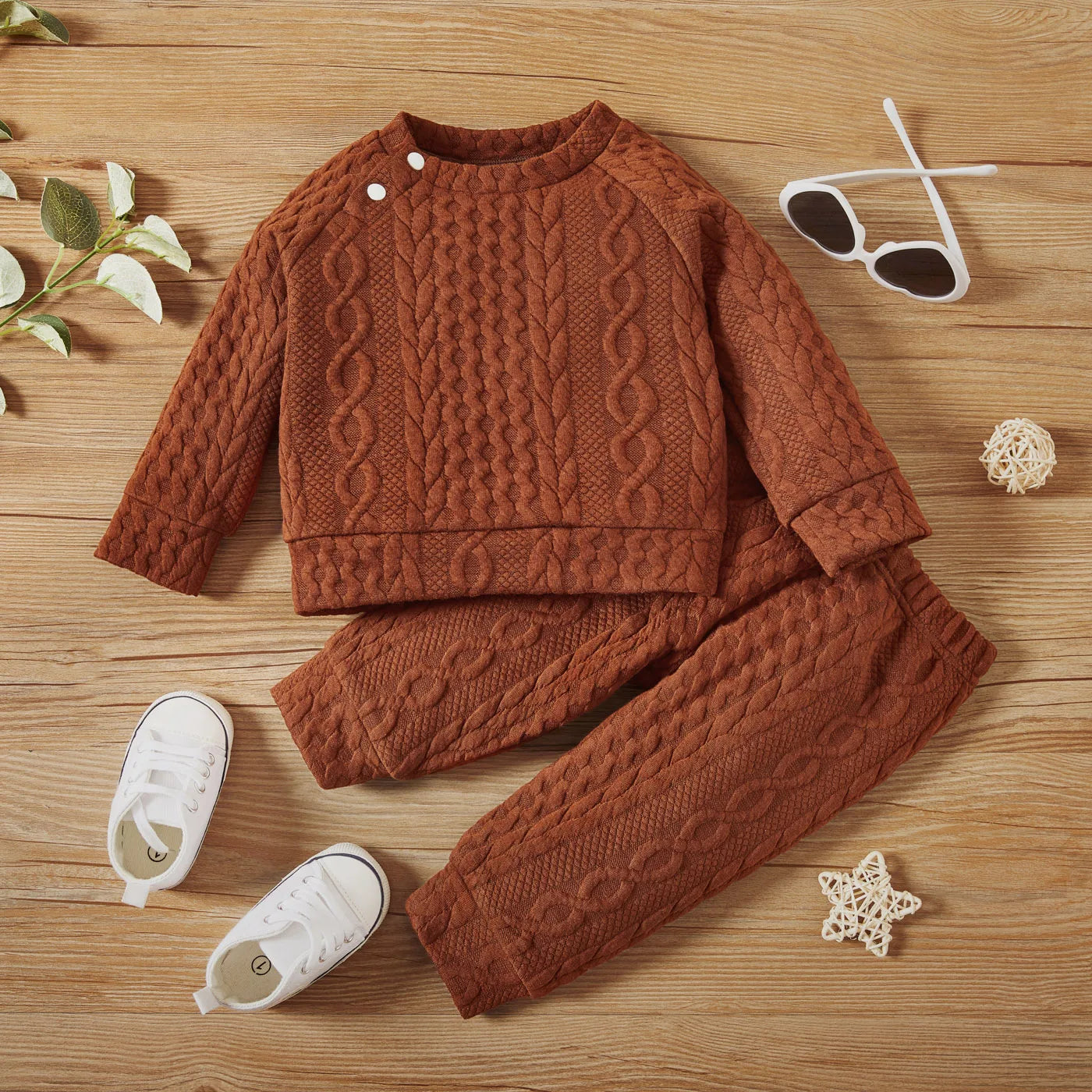 Ensemble 2 Pièces Bébé Unisexe Couleur Unie – Top Manches Longues + Pantalon Sport Automne Hiver 7 Coloris
