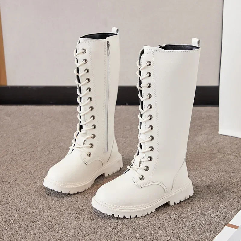 Bottes Hautes Fille Hiver Style Moto – Cuissardes Semelle Souple Plateforme Princesse Enfant