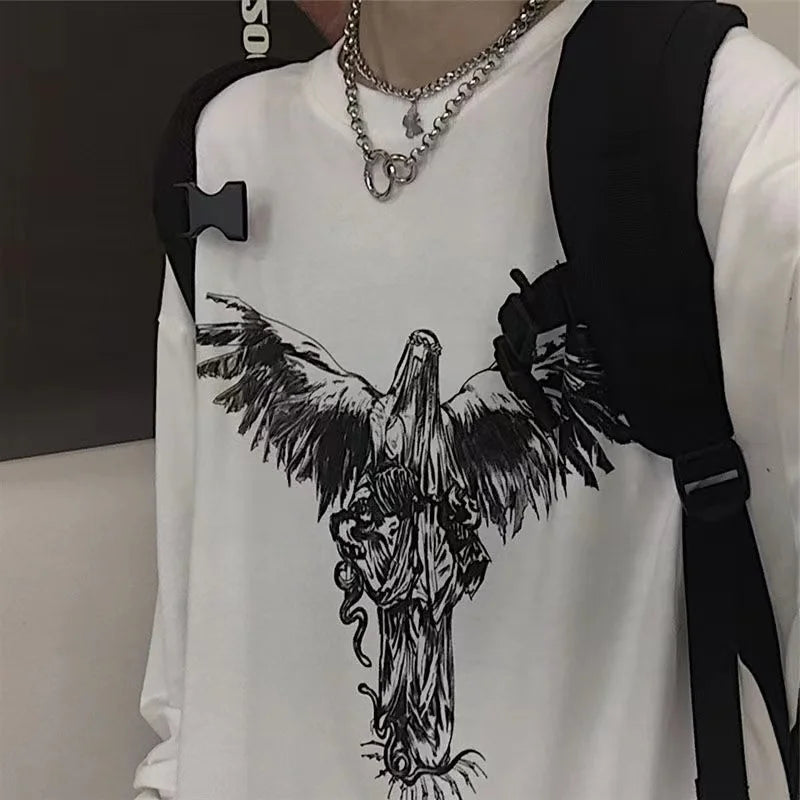 T-Shirt Homme Oversize Manches Longues Croix d'Épines Dark Hip-Hop Y2K Gothic Streetwear Été Tendance – Tee Graphique Dark Aesthetic Unisexe | Mode Streetwear Premium