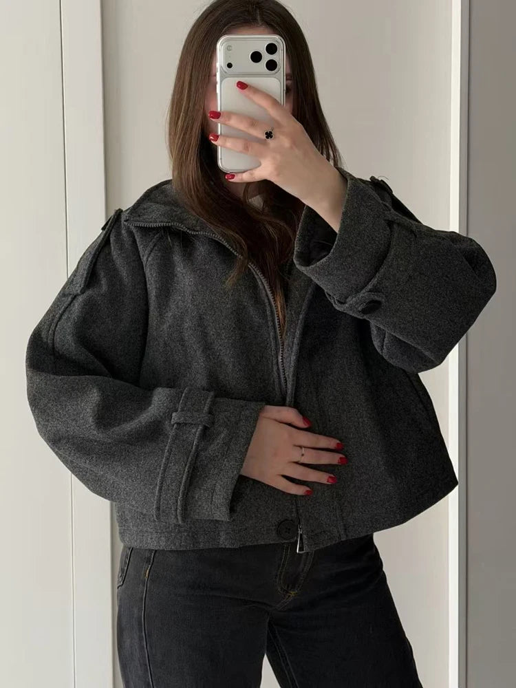 Manteau Court Laine Femme Vintage Ample Col Montant – Overcoat Chaud Casual | High Street | FSMG