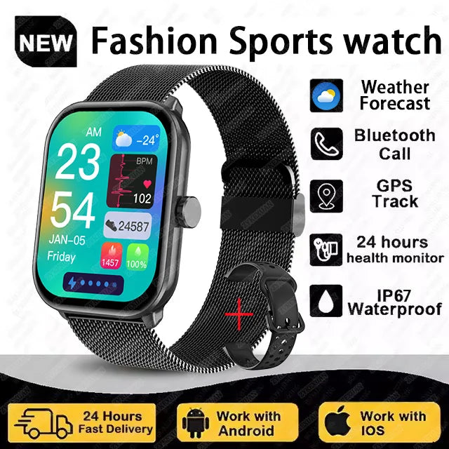 Montre Connectée Unisexe Écran AMOLED – GPS, Appels Bluetooth & Suivi Cardio | Étanche | Sport & Fitness | Android & iOS