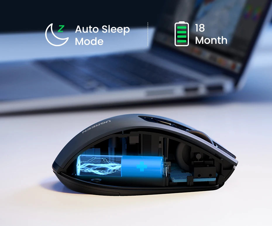 UGREEN Souris Sans Fil Ergonomique – Bluetooth 5.0 & 2.4G, 4000 DPI, 6 Boutons Silencieux | MacBook, PC & Tablette