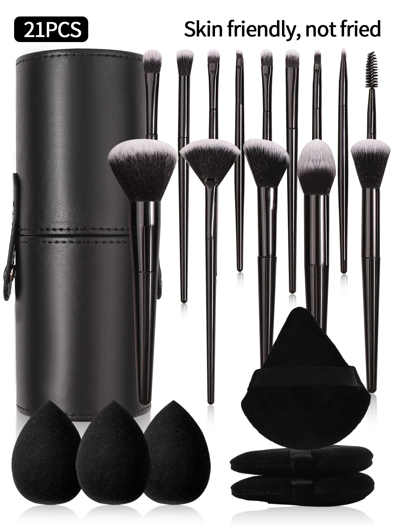 Set Pinceaux Maquillage Noir Professionnel Ultra-Doux – Blush, Fond de Teint, Correcteur & Fards à Paupières | Accessoire Beauté Femme