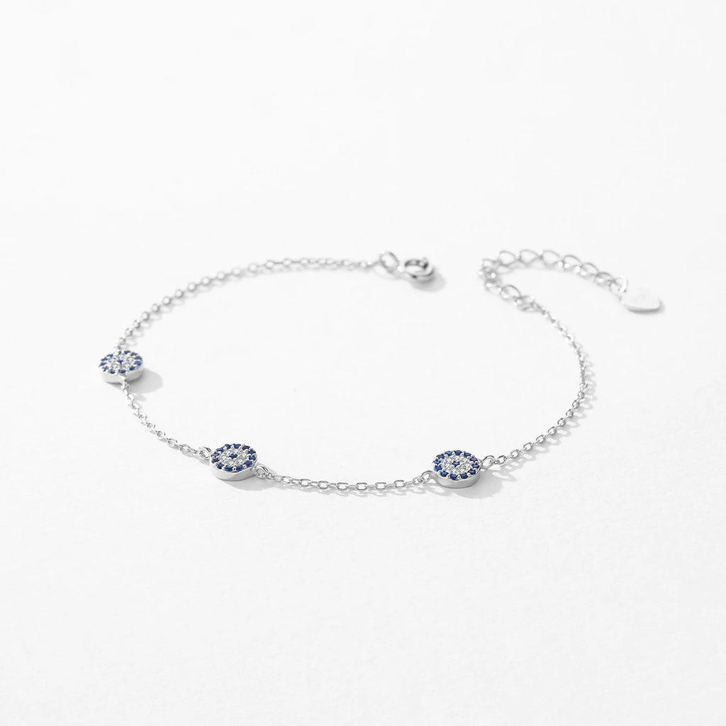 Bracelet Argent 925 Pur MODIAN Luxe – Yeux Turquoise Bleu & Zircon Cubique Cristal Transparent | Bijou Fin Femme Chaîne Maille Élégante & Hypoallergénique