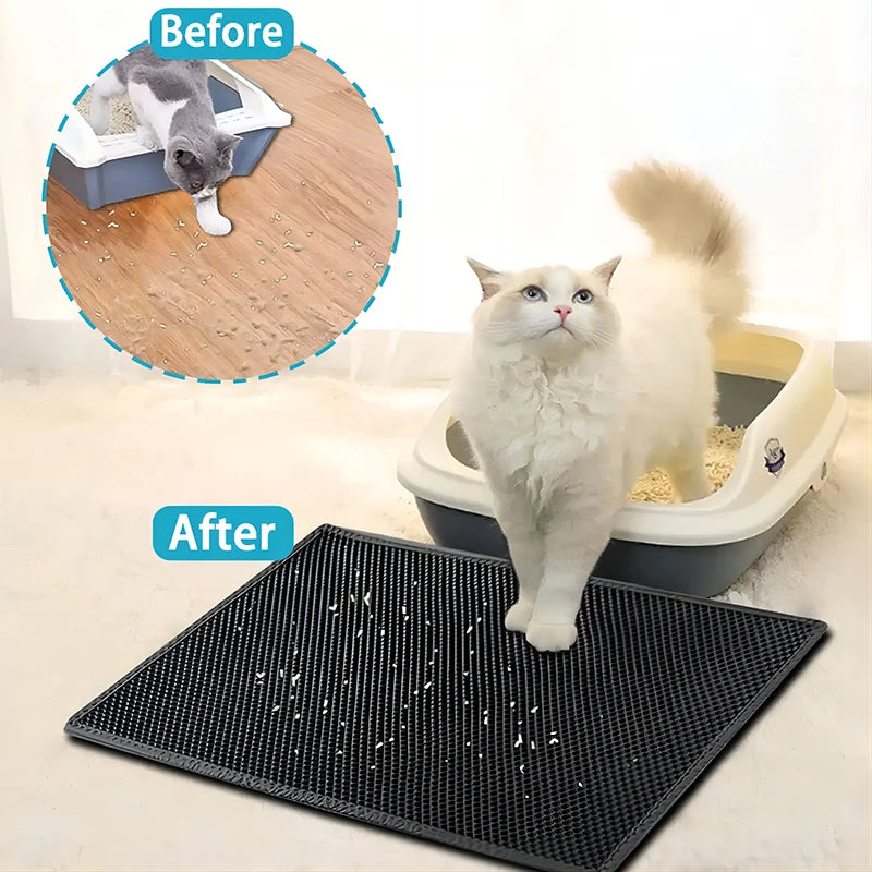 Tapis Litière Chat Double Couche EVA Imperméable Antidérapant – Filtre Sable Lavable Facile à Nettoyer | Accessoires Chat & Chien