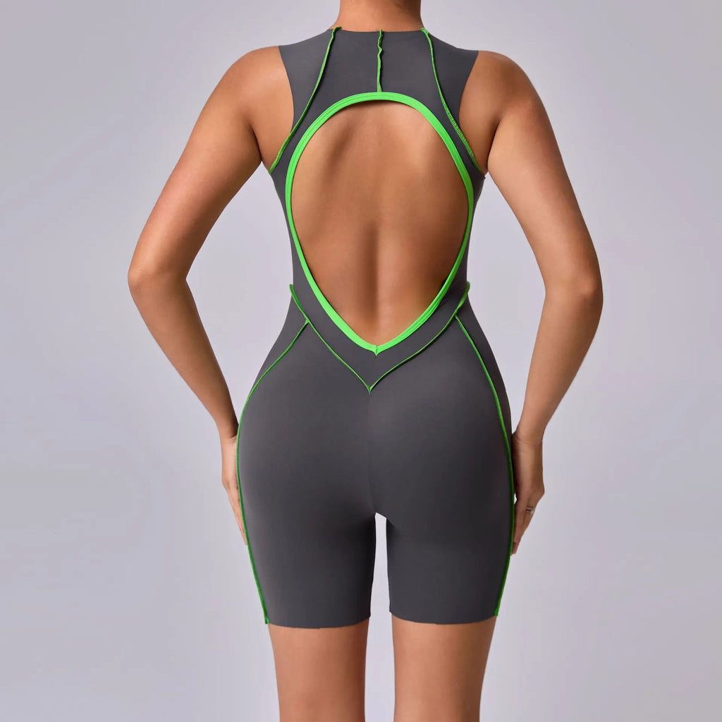 Bodysuit Yoga Push-Up Rembourré Bicolore - Combinaison Short V Butt Gainante Gym & Fitness Femme