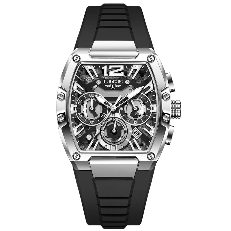 Montre Homme LIGE Sport Quartz Silicone Squelette Lumineux Calendrier – Étanche Outdoor Fashion