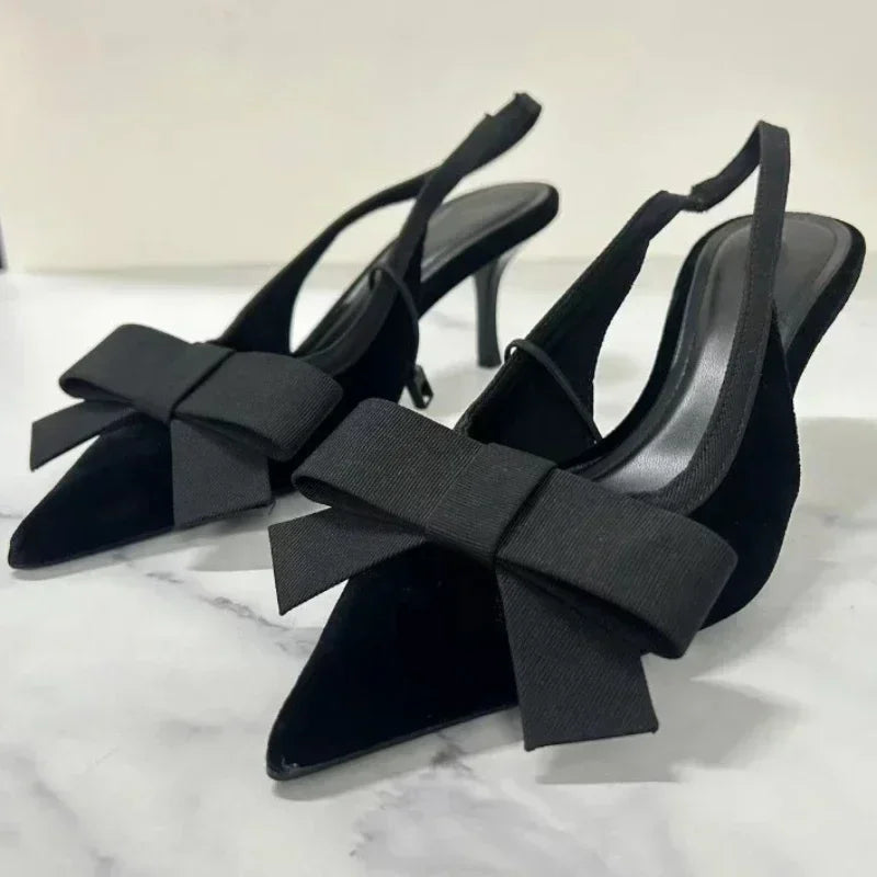 Mules Nœud Papillon Slingbacks Talon Fin Femme – Bout Pointu Élégant Dress Fashion