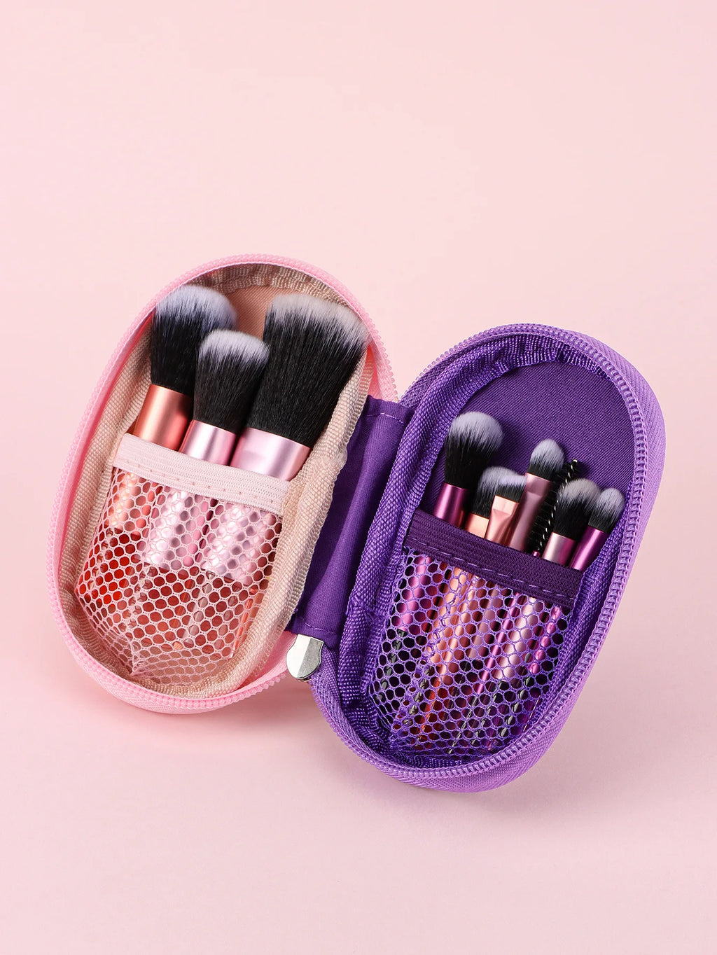 Set 10 Mini Pinceaux Maquillage Manche Crystal – Voyage Friendly avec Pochette | Pinceaux Yeux & Fond de Teint Débutantes