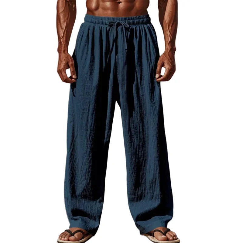 Pantalon Homme Lin Coton Casual Straight Leg Confortable – Cordon Taille Élastique Grande Taille S-4XL | Mode Homme Décontracté