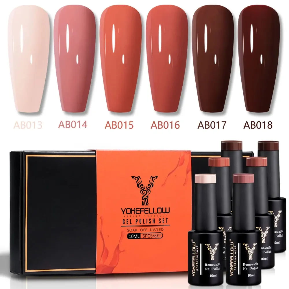 YOKEFELLOW Gel Polish Pastel Pink Glitter 6pcs – Vernis Semi-Permanent Été DIY Salon 10ML