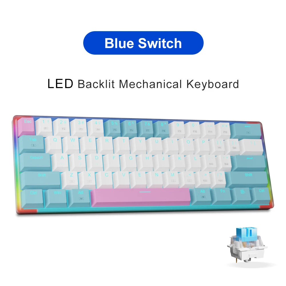 E-YOOSO Z11T Clavier Gaming Mécanique USB – Switch Bleu/Rouge 61 Touches | Russe, Brésilien, Portugais