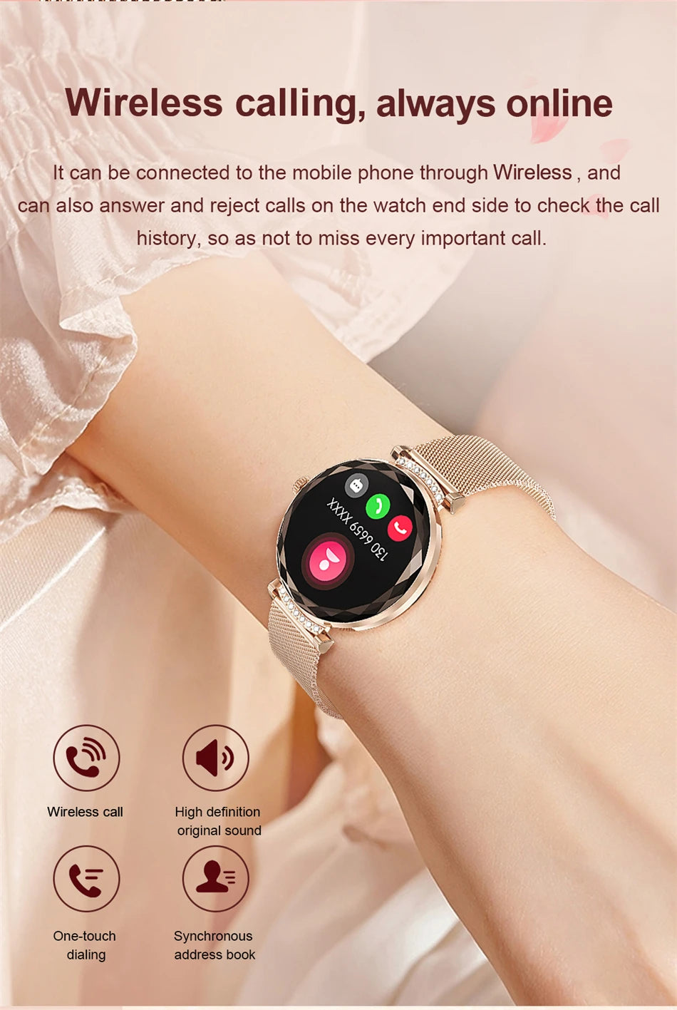 Montre Connectée Femme LIGE NX7 Pro – Écran AMOLED | Appels Bluetooth, Suivi Santé & Sport | Smartwatch Fashion Luxe