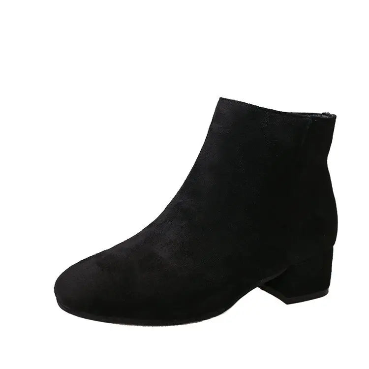 Bottines Suède Chunky Heel Snow Goth Femme – Mi-Talon Tendance Walking Élégant Automne