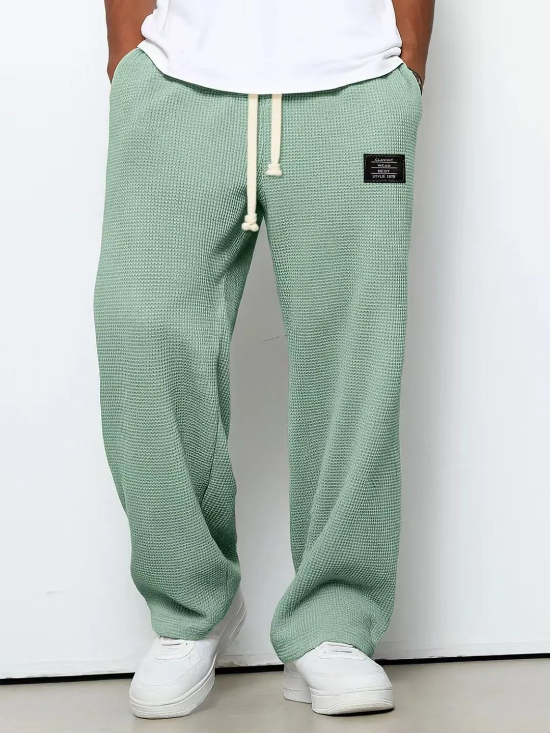 Jogging Hose Herren Waffelstoff Gerader Schnitt Loose Stretch Mikro-Rebound Sport Casual Trendy Frühling Herbst Bequem – Trainingshose Waffle Premium | Herrenmode Sport Premium