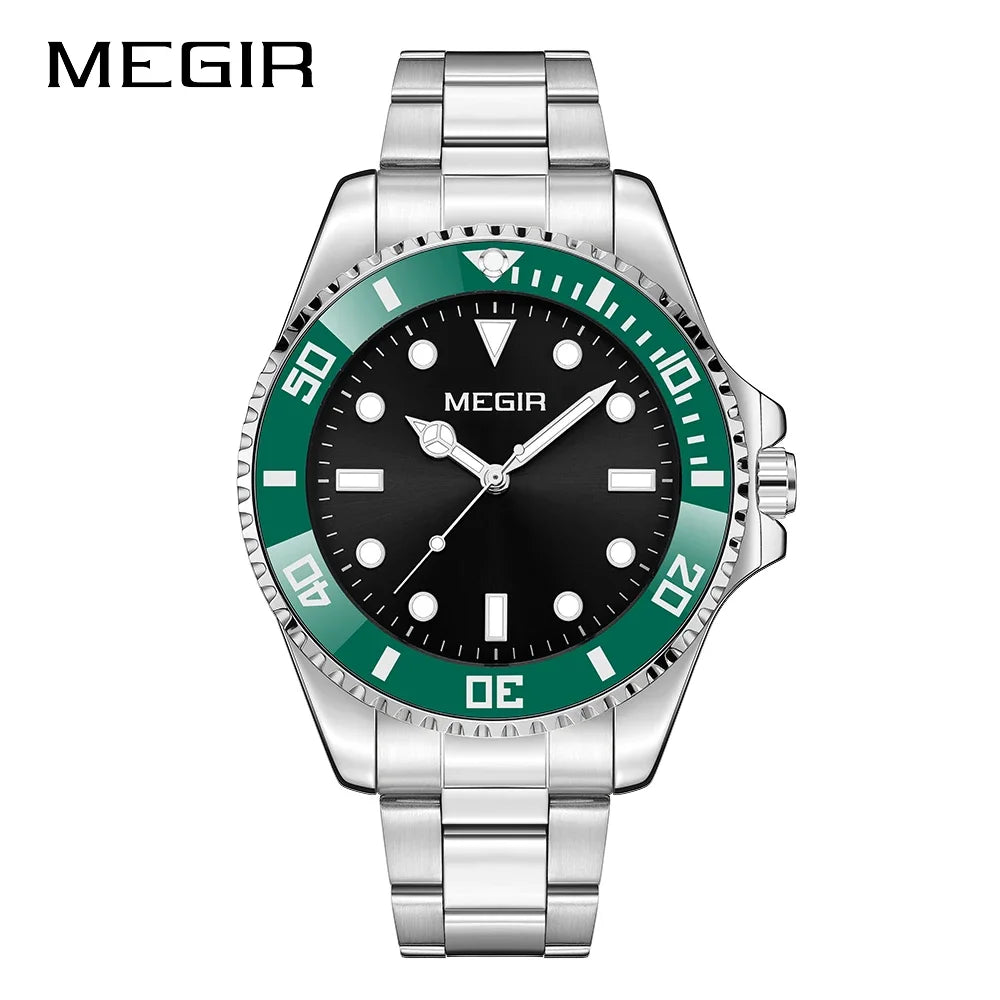 Montre Homme Luxe MEGIR Quartz Acier Calendrier – Classique Étanche Fashion