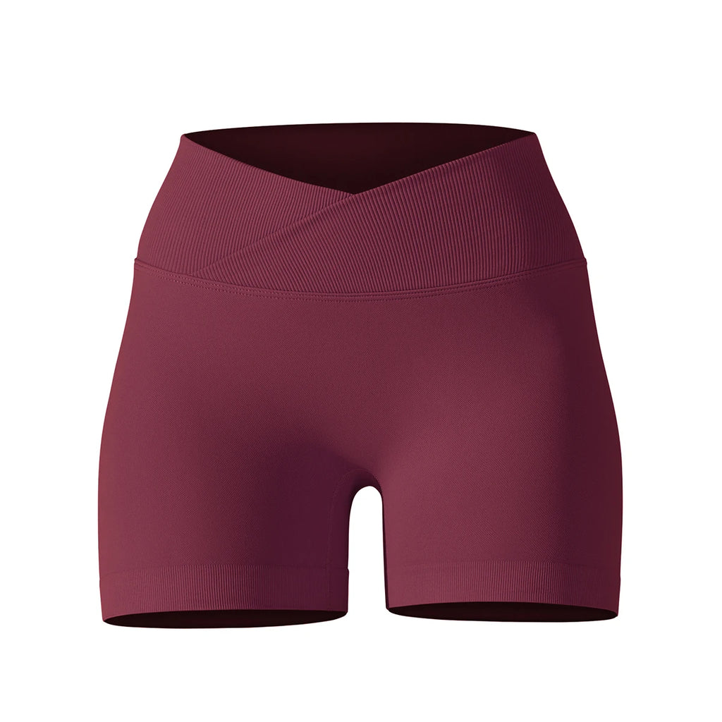 Short Yoga Femme Taille Haute Croisée Gainant Fessier Gym Running Fitness – Short Sport Sculptant Élastique | Mode Athleisure